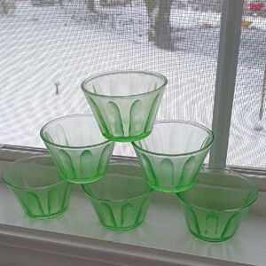 Set of Green Custard Cups Green Depresdion Glass Vaseline Glass Uranium Glass